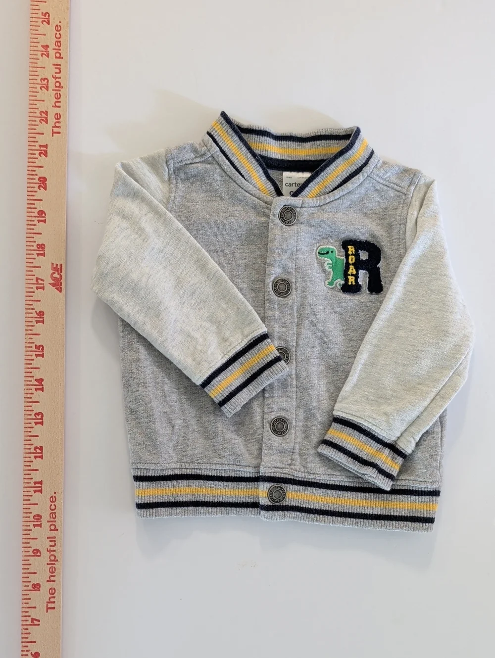 Carter's Gray Button-Up Baby 9 Mos Varsity Bomber Jacket with Yellow & Navy Trim